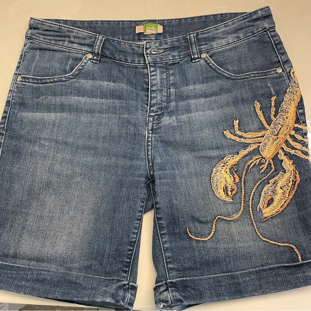 Anthropologie ETT TWA Denim Jean Shorts with Lobster Embroidery